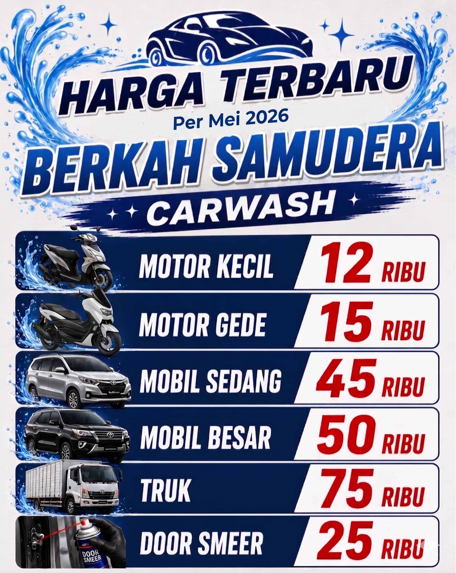 Daftar Harga Berkah Samudera Carwash